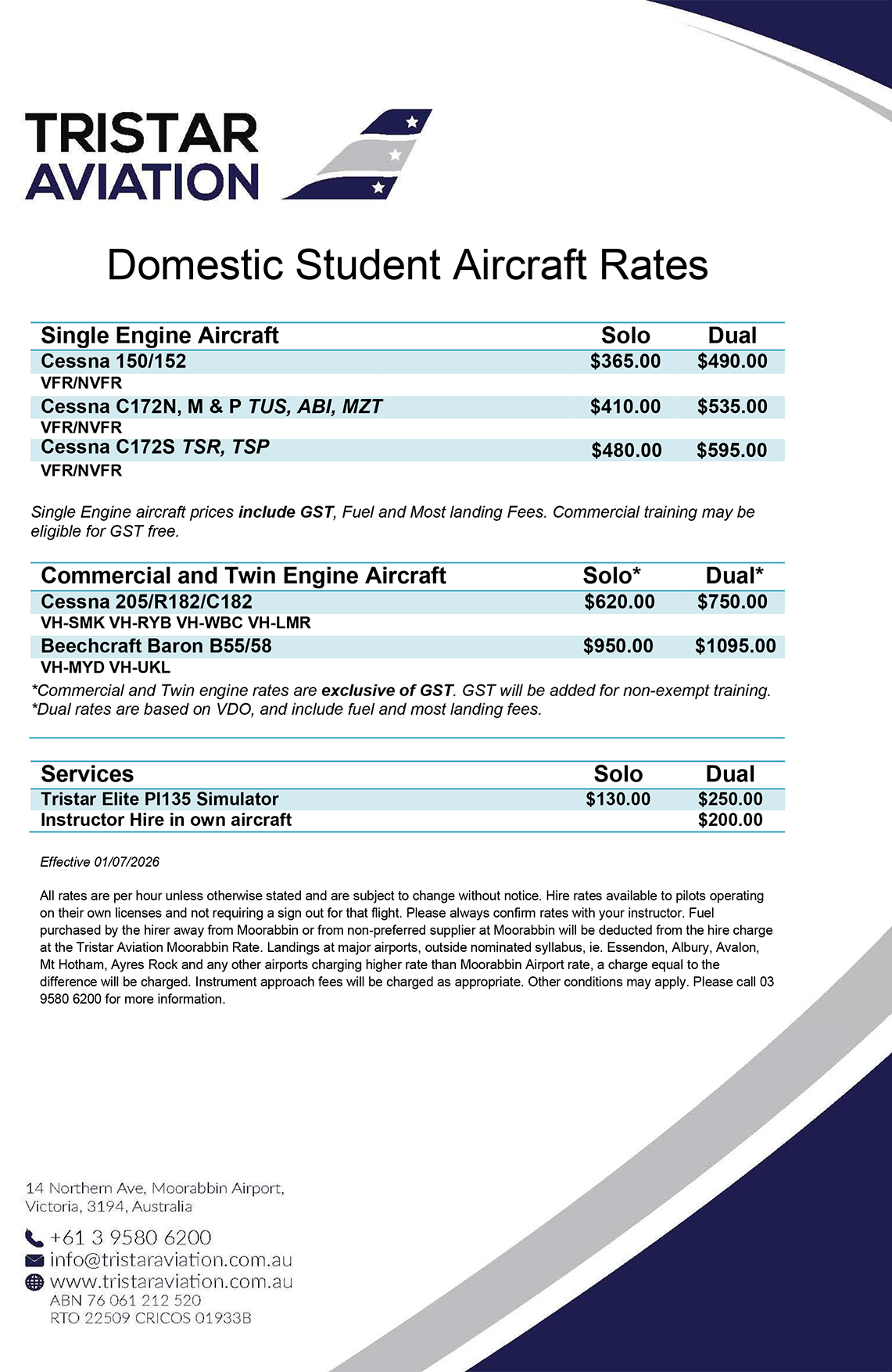 Aircraft Rates - Tristar Aviation